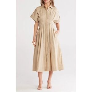 MILA MAE Short Sleeve A-line Shirtdress • Taupe 2️⃣